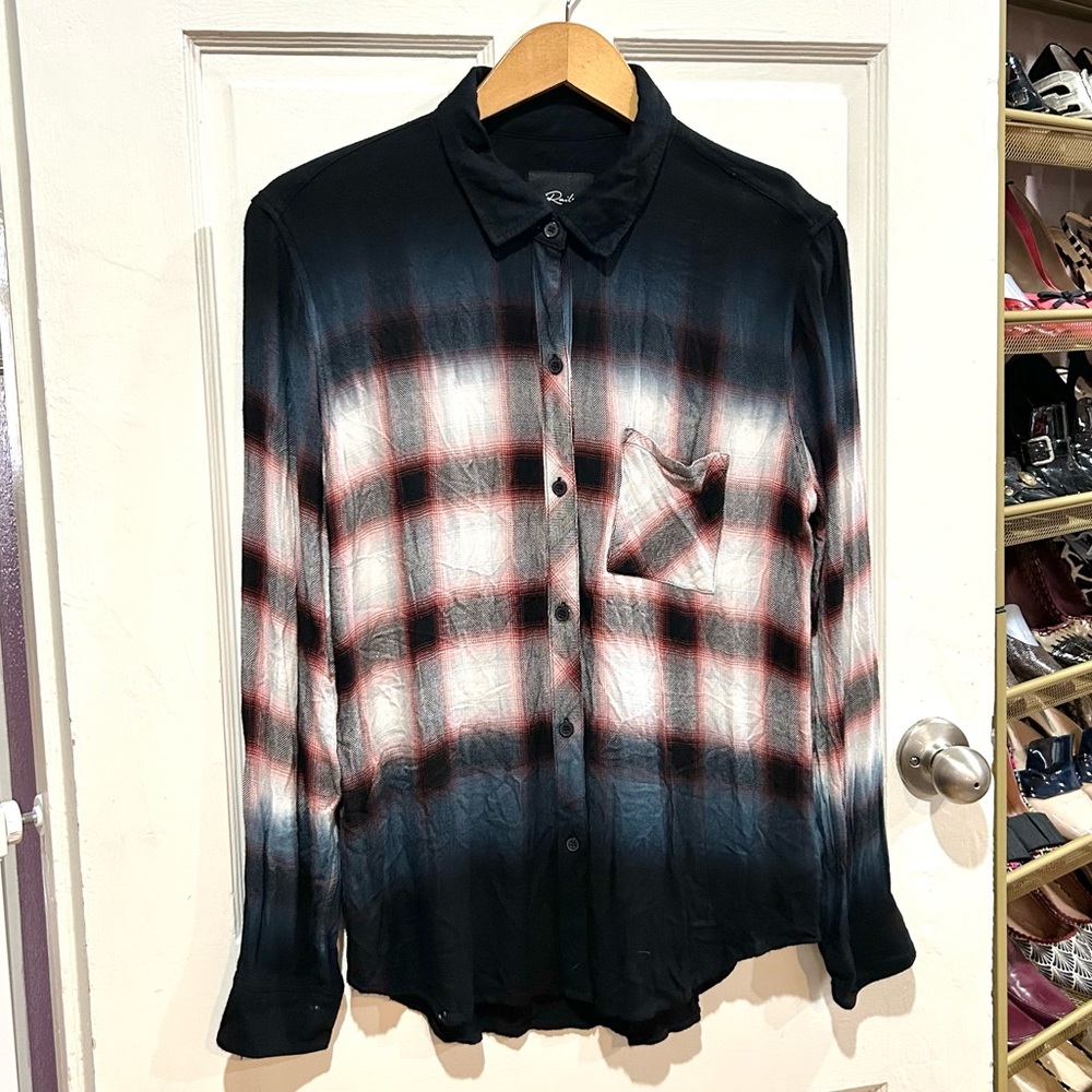 RAILS Hunter Ivory Smoke Dip Dye Flannel Button Down Relaxed Cozy Size M - Picture 7 of 10